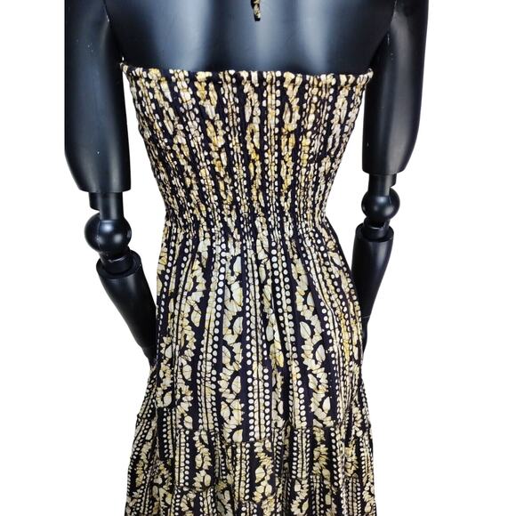 Halter Neck Tie Brown & Cream Strapless Boho Maxi Dress One Size - Picture 7 of 16